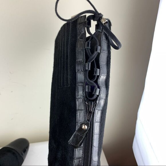 Migliorini Black Calf-Hair Tall Wedge Boots Back-Lace Detail‎ - Picture 6 of 16